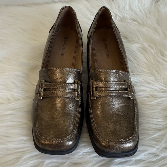 Naturalizer Size 6 Benatar Bronze Metallic Block Heel Loafers Fall Old Money - Picture 5 of 10